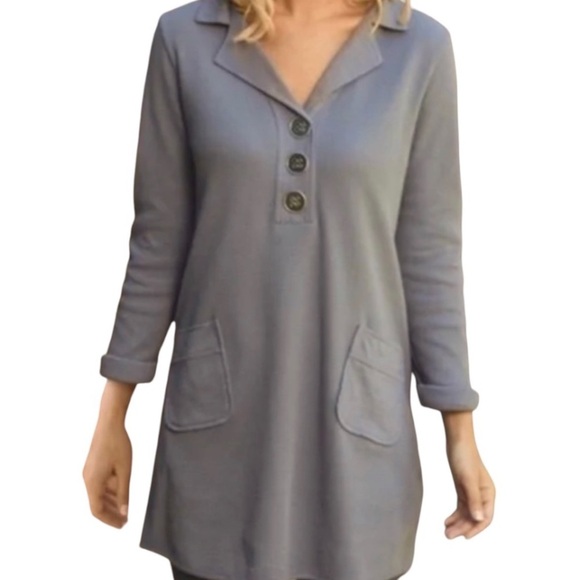 SOFT SURROUNDINGS Gray/Lavender Take Two Waffle Knit Tunic/Dress Size Medium - Picture 1 of 6